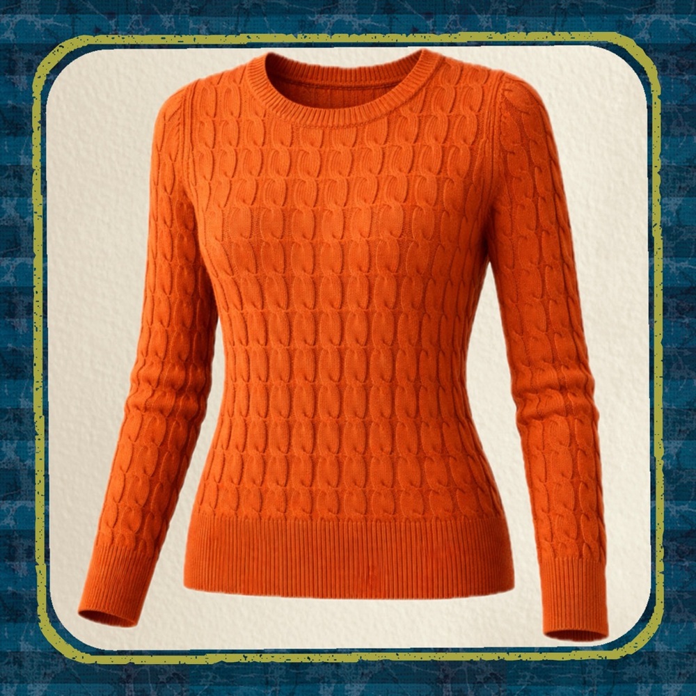 GAP Y2K Orange Cable Knit Sweater Small Fitted Crewneck Vintage
